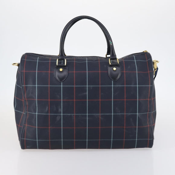 Burberrys Boston Bag PVC Canvas 2 Set Navy Green Auth bs29550