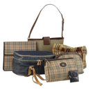 Burberrys Nova Check Bag Leather Canvas 7Set Beige Black Navy Auth bs29553-1