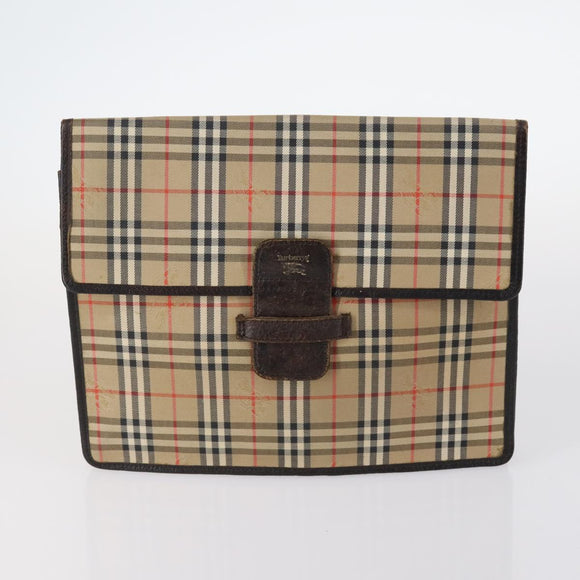 Burberrys Nova Check Bag Leather Canvas 7Set Beige Black Navy Auth bs29553