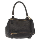 GIVENCHY Pandora Hand Bag Leather 2way Black Gold Auth bs29556-1