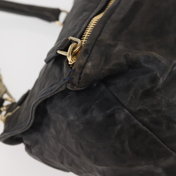 GIVENCHY Pandora Hand Bag Leather 2way Black Gold Auth bs29556