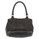 GIVENCHY Pandora Hand Bag Leather 2way Black Gold Auth bs29556-2