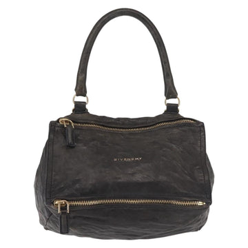 GIVENCHY Pandora Hand Bag Leather 2way Black Gold Auth bs29556 - 0