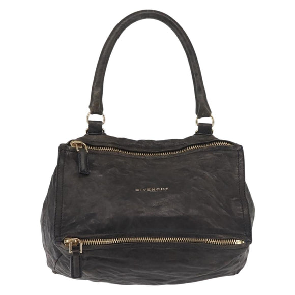 GIVENCHY Pandora Hand Bag Leather 2way Black Gold Auth bs29556