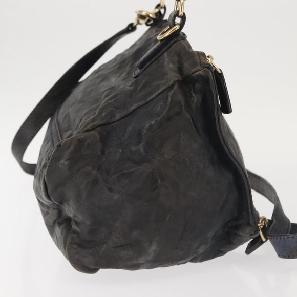 GIVENCHY Pandora Hand Bag Leather 2way Black Gold Auth bs29556