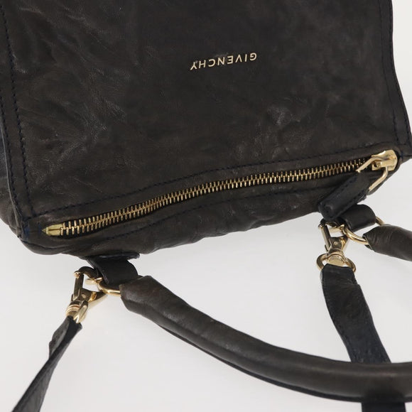 GIVENCHY Pandora Hand Bag Leather 2way Black Gold Auth bs29556