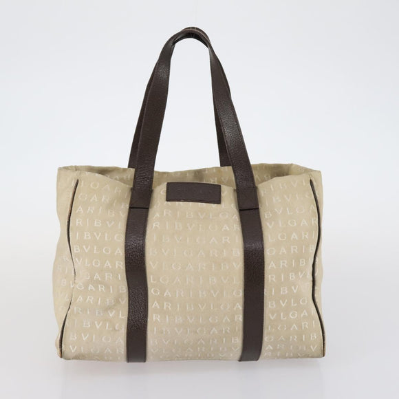 BVLGARI Logo Mania Hand Bag Canvas 2 Set Beige Brown Auth bs29563