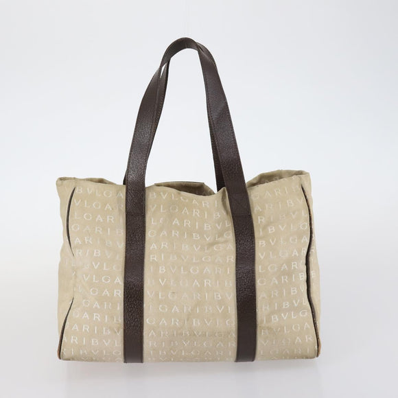 BVLGARI Logo Mania Hand Bag Canvas 2 Set Beige Brown Auth bs29563