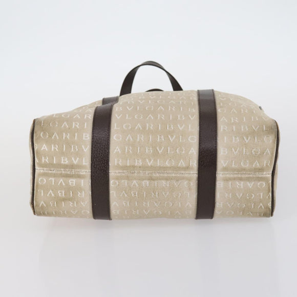 BVLGARI Logo Mania Hand Bag Canvas 2 Set Beige Brown Auth bs29563