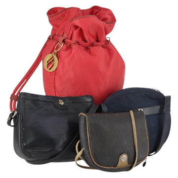 Christian Dior Honeycomb Bag Leather Nylon 4Set Red Black Navy Auth bs29565