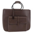 GUCCI Hand Bag Leather Brown Silver Auth bs29572-1