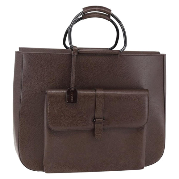 GUCCI Hand Bag Leather Brown Silver Auth bs29572