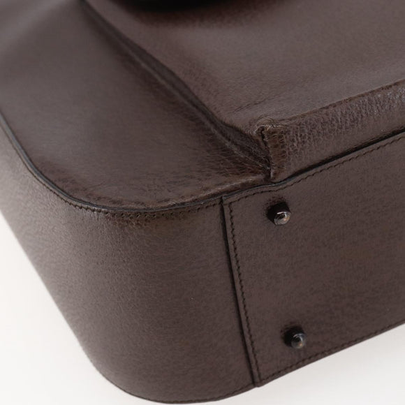 GUCCI Hand Bag Leather Brown Silver Auth bs29572