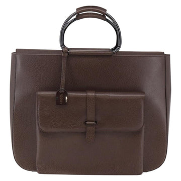 GUCCI Hand Bag Leather Brown Silver Auth bs29572 - 0