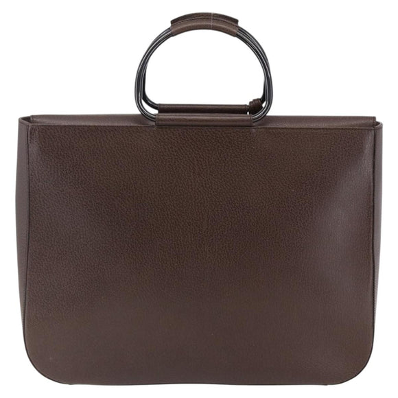 GUCCI Hand Bag Leather Brown Silver Auth bs29572