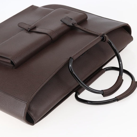 GUCCI Hand Bag Leather Brown Silver Auth bs29572