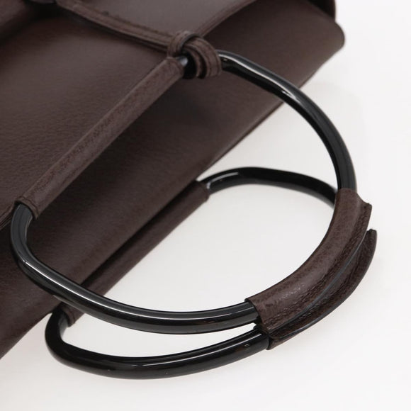 GUCCI Hand Bag Leather Brown Silver Auth bs29572