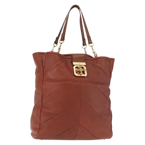 Chloe Tote Bag Leather Brown Gold Auth bs29573