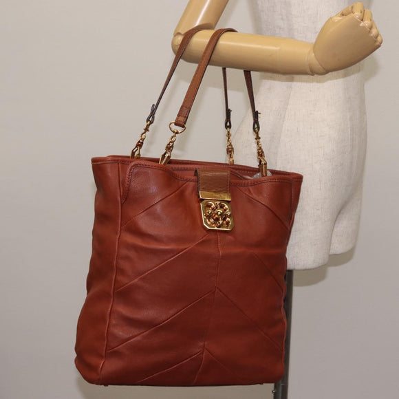 Chloe Tote Bag Leather Brown Gold Auth bs29573