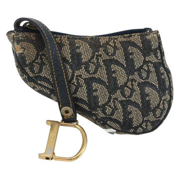 Christian Dior Trotter Canvas Saddle Coin Purse Navy Gold Auth bs29582