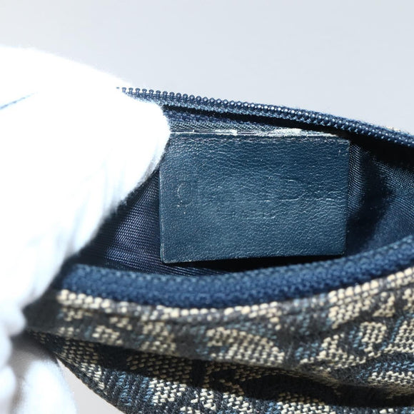 Christian Dior Trotter Canvas Saddle Coin Purse Navy Gold Auth bs29582