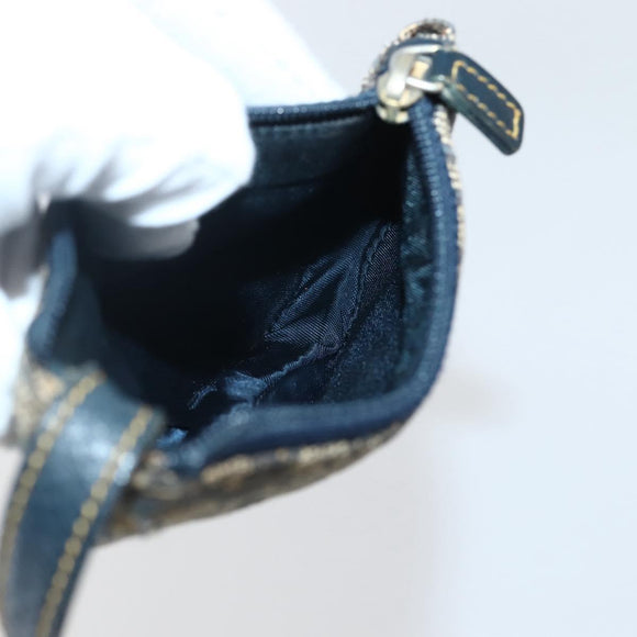 Christian Dior Trotter Canvas Saddle Coin Purse Navy Gold Auth bs29582