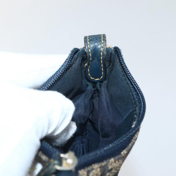 Christian Dior Trotter Canvas Saddle Coin Purse Navy Gold Auth bs29582