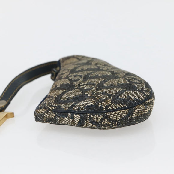 Christian Dior Trotter Canvas Saddle Coin Purse Navy Gold Auth bs29582