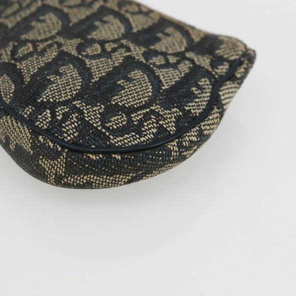 Christian Dior Trotter Canvas Saddle Coin Purse Navy Gold Auth bs29582