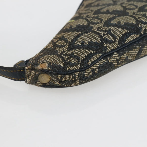Christian Dior Trotter Canvas Saddle Coin Purse Navy Gold Auth bs29582