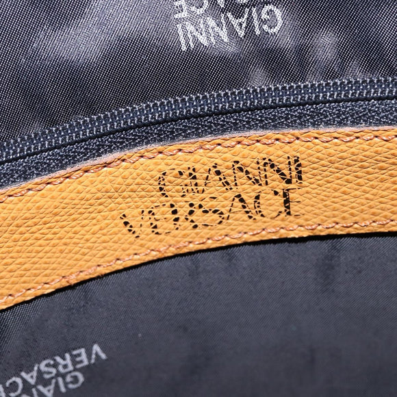 Gianni Versace Sunface Hand Bag Leather 2way Beige Gold Auth bs29583