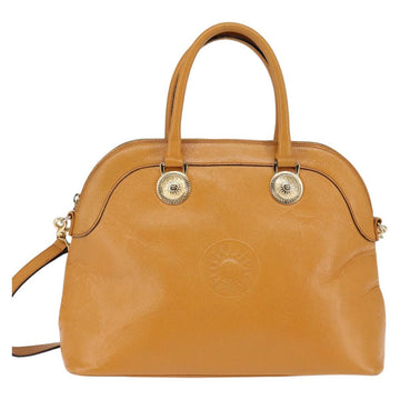 Gianni Versace Sunface Hand Bag Leather 2way Beige Gold Auth bs29583 - 0