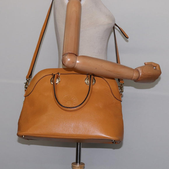 Gianni Versace Sunface Hand Bag Leather 2way Beige Gold Auth bs29583