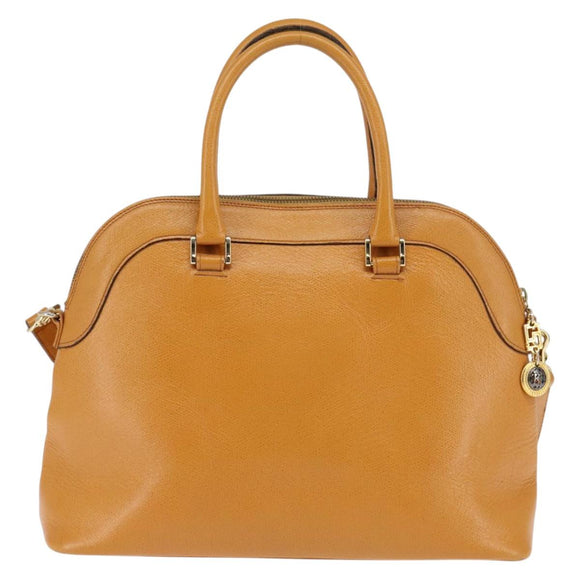 Gianni Versace Sunface Hand Bag Leather 2way Beige Gold Auth bs29583