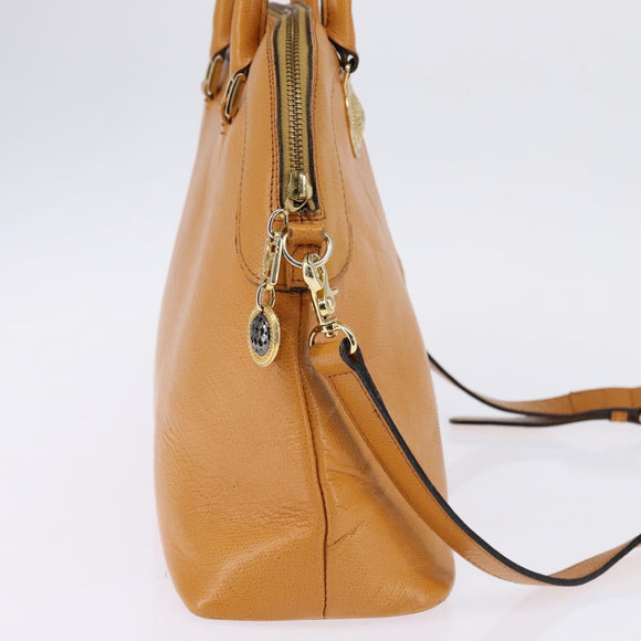 Gianni Versace Sunface Hand Bag Leather 2way Beige Gold Auth bs29583