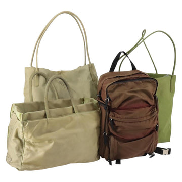 PRADA Hand Bag Nylon 4Set Beige Khaki Brown Auth bs29585