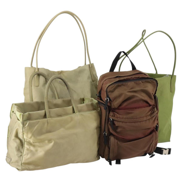 PRADA Hand Bag Nylon 4Set Beige Khaki Brown Auth bs29585