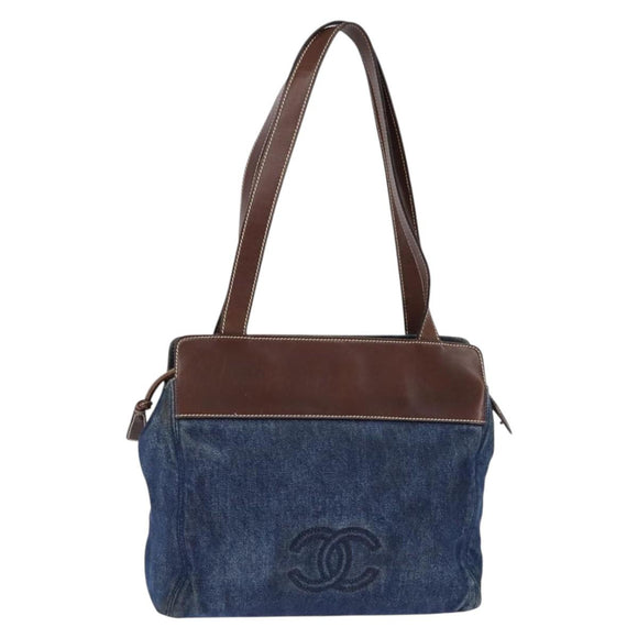 CHANEL Shoulder Bag Denim Blue Brown CC Auth bs29592