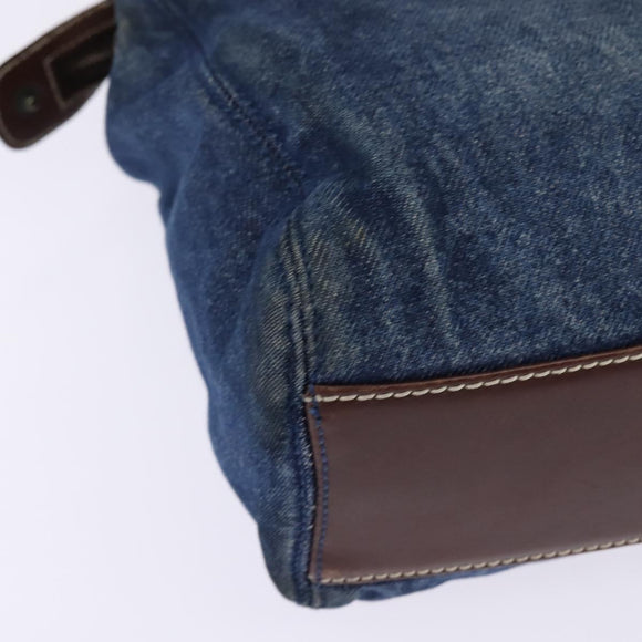 CHANEL Shoulder Bag Denim Blue Brown CC Auth bs29592