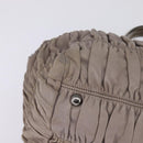 PRADA Gathered Hand Bag Leather Gray Silver Auth bs29593-9