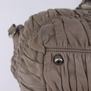 PRADA Gathered Hand Bag Leather Gray Silver Auth bs29593-15