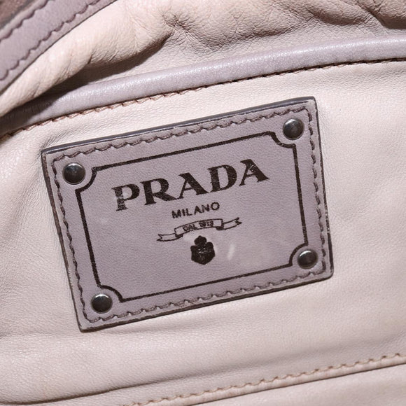 PRADA Gathered Hand Bag Leather Gray Silver Auth bs29593