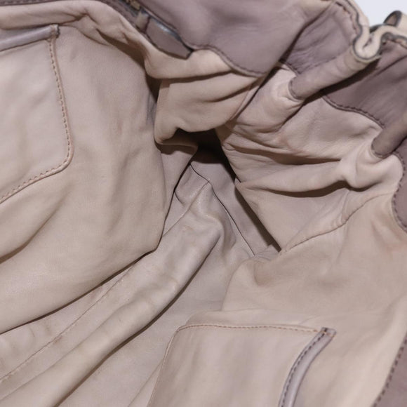 PRADA Gathered Hand Bag Leather Gray Silver Auth bs29593