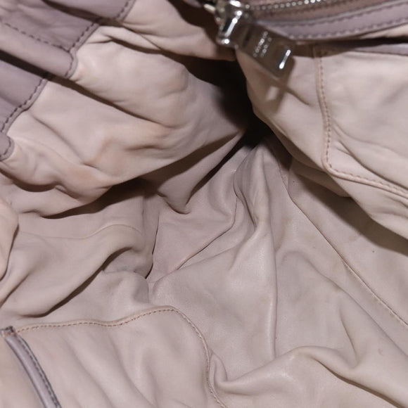 PRADA Gathered Hand Bag Leather Gray Silver Auth bs29593