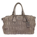 PRADA Gathered Hand Bag Leather Gray Silver Auth bs29593-13