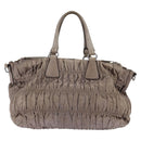 PRADA Gathered Hand Bag Leather Gray Silver Auth bs29593-2