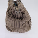 PRADA Gathered Hand Bag Leather Gray Silver Auth bs29593-3