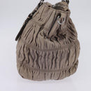 PRADA Gathered Hand Bag Leather Gray Silver Auth bs29593-4