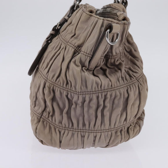PRADA Gathered Hand Bag Leather Gray Silver Auth bs29593