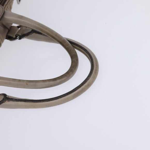 PRADA Gathered Hand Bag Leather Gray Silver Auth bs29593